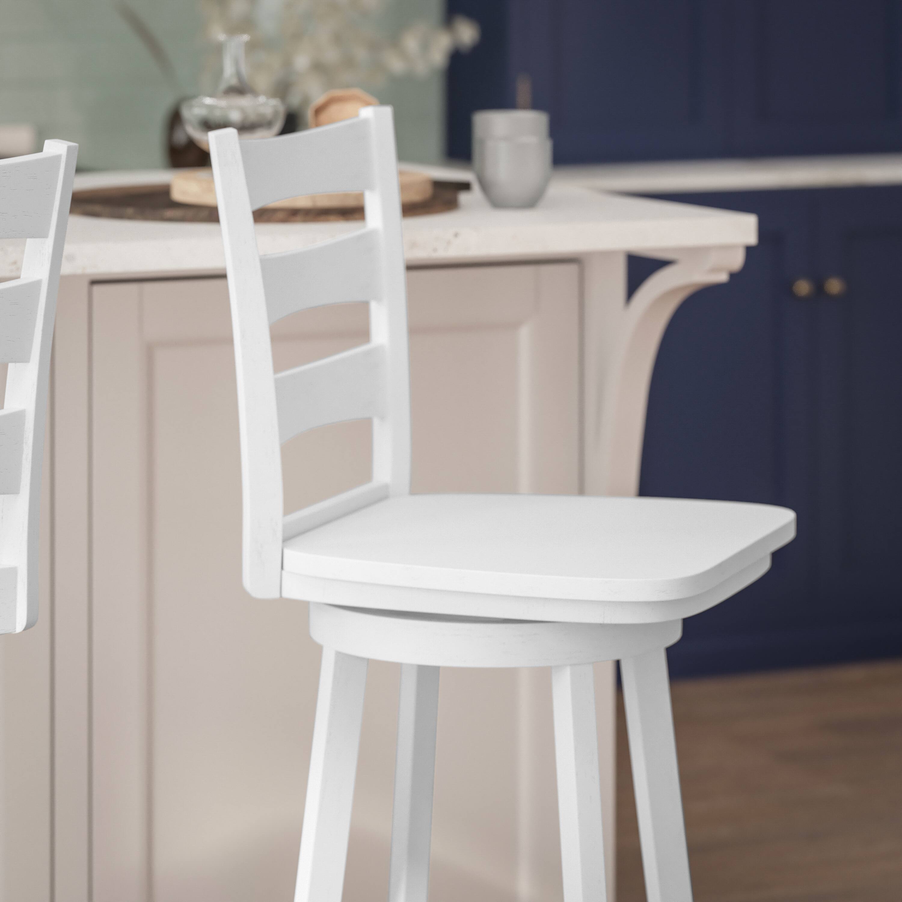Alt View 4. Flash Furniture - Liesel Commercial Grade Wooden Classic Ladderback Swivel Bar Height Barstool with Solid Wood Seat, Antique White Wash - White.