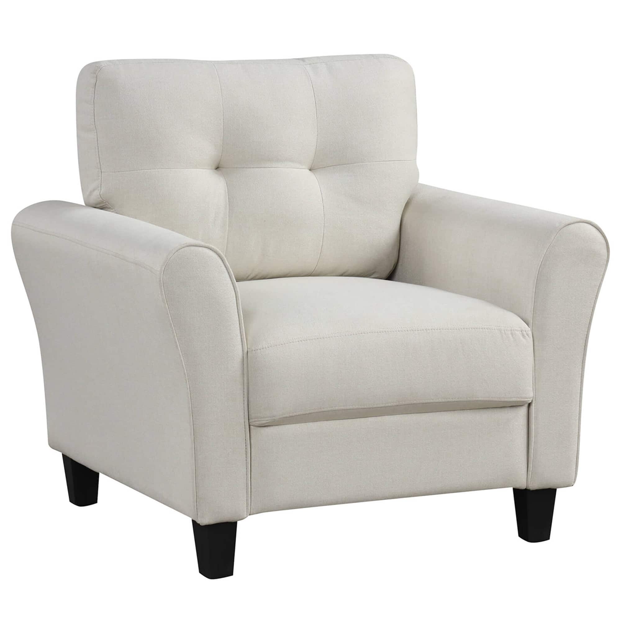 Front. Costway - Modern Upholstered Accent Chair with Rubber Wood Legs - Beige.