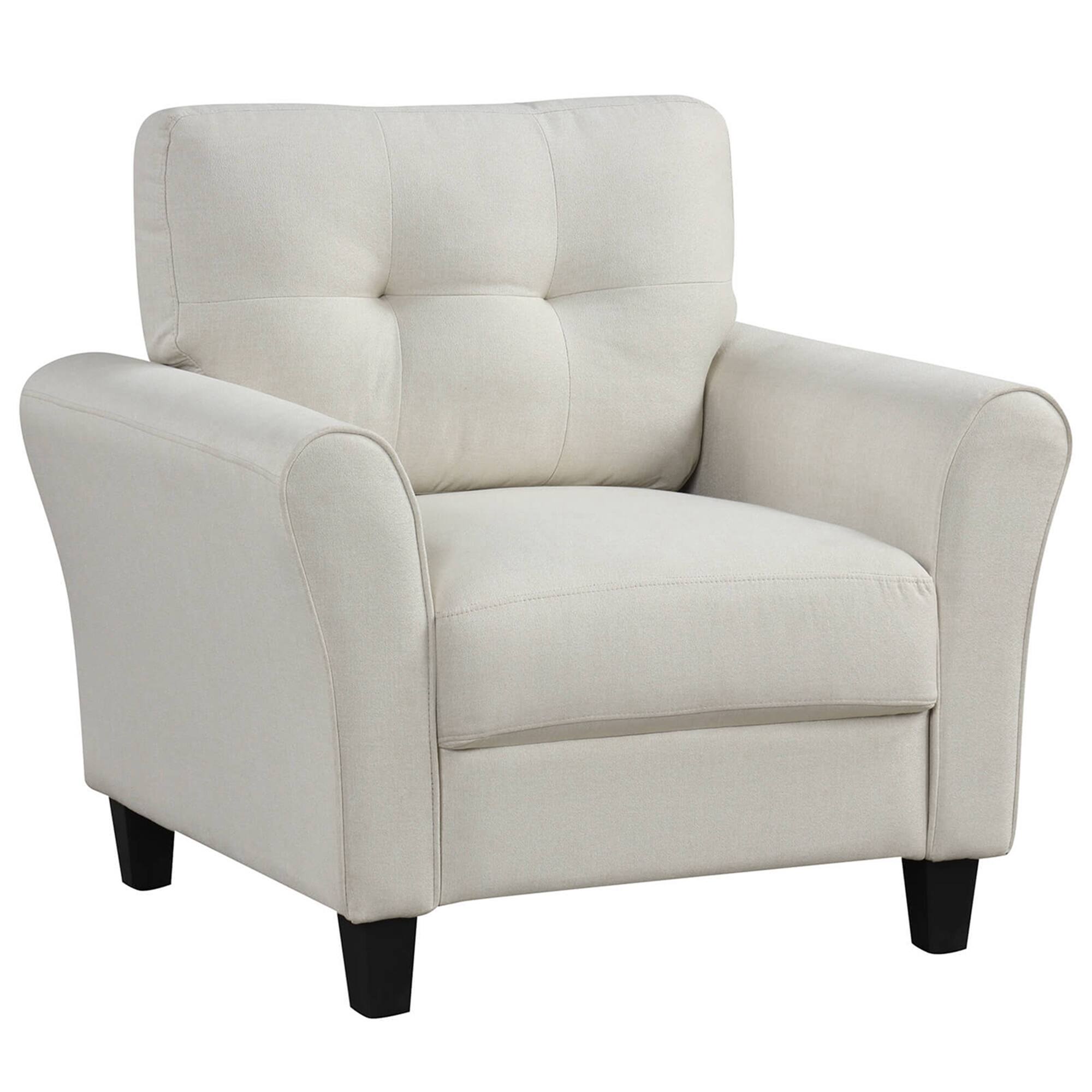 Front. Costway - Modern Upholstered Accent Chair with Rubber Wood Legs - Beige.