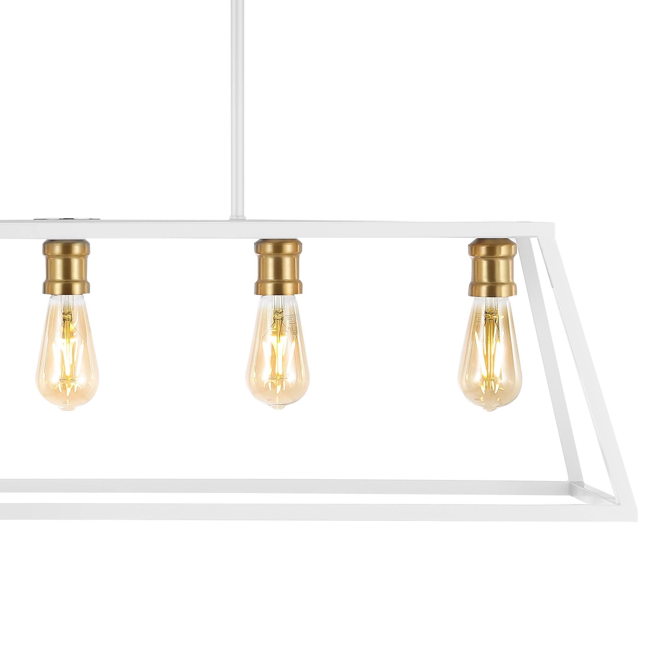 Alt View 4. Jonathan Y - Floyd 38" 5-Light Bohemian Farmhouse Iron Adjustable LED Pendant, White/Brass Gold - White.