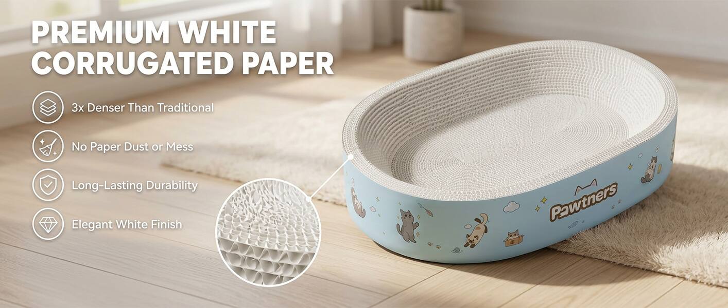 PREMIUM WHITE CORRUGATED PAPER

3x Denser Than Traditional
No Paper Dust or Mess
Long-Lasting Durability
Elegant White Finish

Pawtners