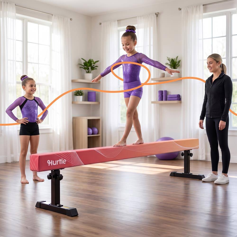 Back. Hurtle - Hurtle 8 Ft Adjustable Balance Beam for Kids & Beginners, Non-Slip Gymnastics Training Beam, Foldable, 220 lb - Peach.