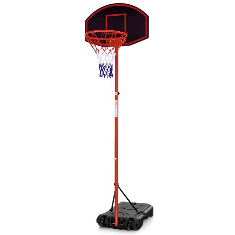 Front. SlickBlue - Portable Adjustable Basketball Hoop with Wheeled Base and Backboard - Black & red.