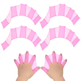 Unique Bargains - Silicone Swimming Gloves, Webbed Gloves Half-Finger Frog Type Water Resistance Swim Fins, 9"x6" 2 Pair - Pink