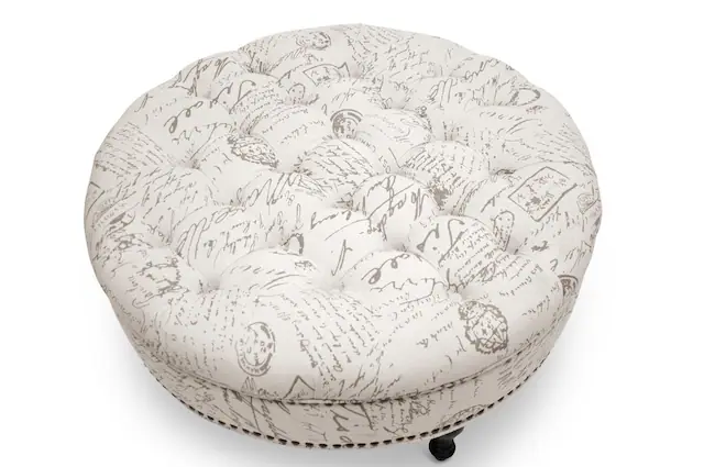 Front. Baxton Studio - Palfrey Script Print Modern Tufted Ottoman - Beige.