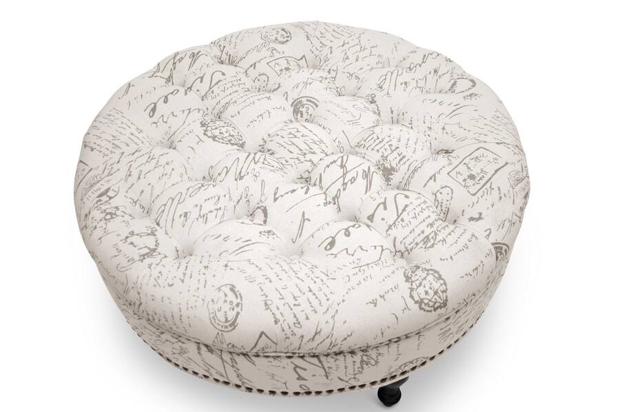 Front. Baxton Studio - Palfrey Script Print Modern Tufted Ottoman - Beige.