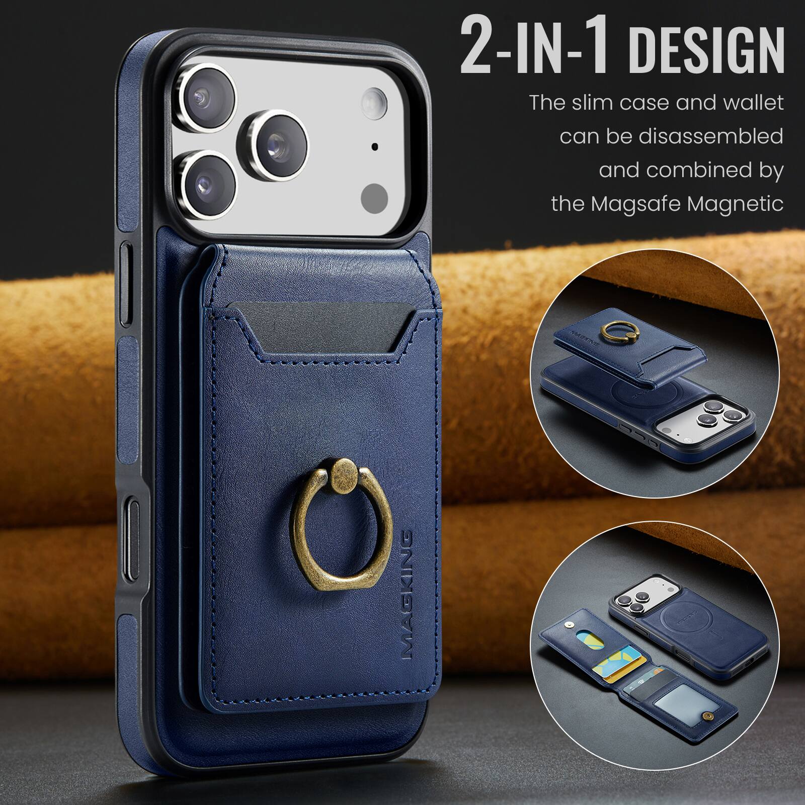 2-IN-1 DESIGN  
The slim case and wallet can be disassembled and combined by the Magsafe Magnetic