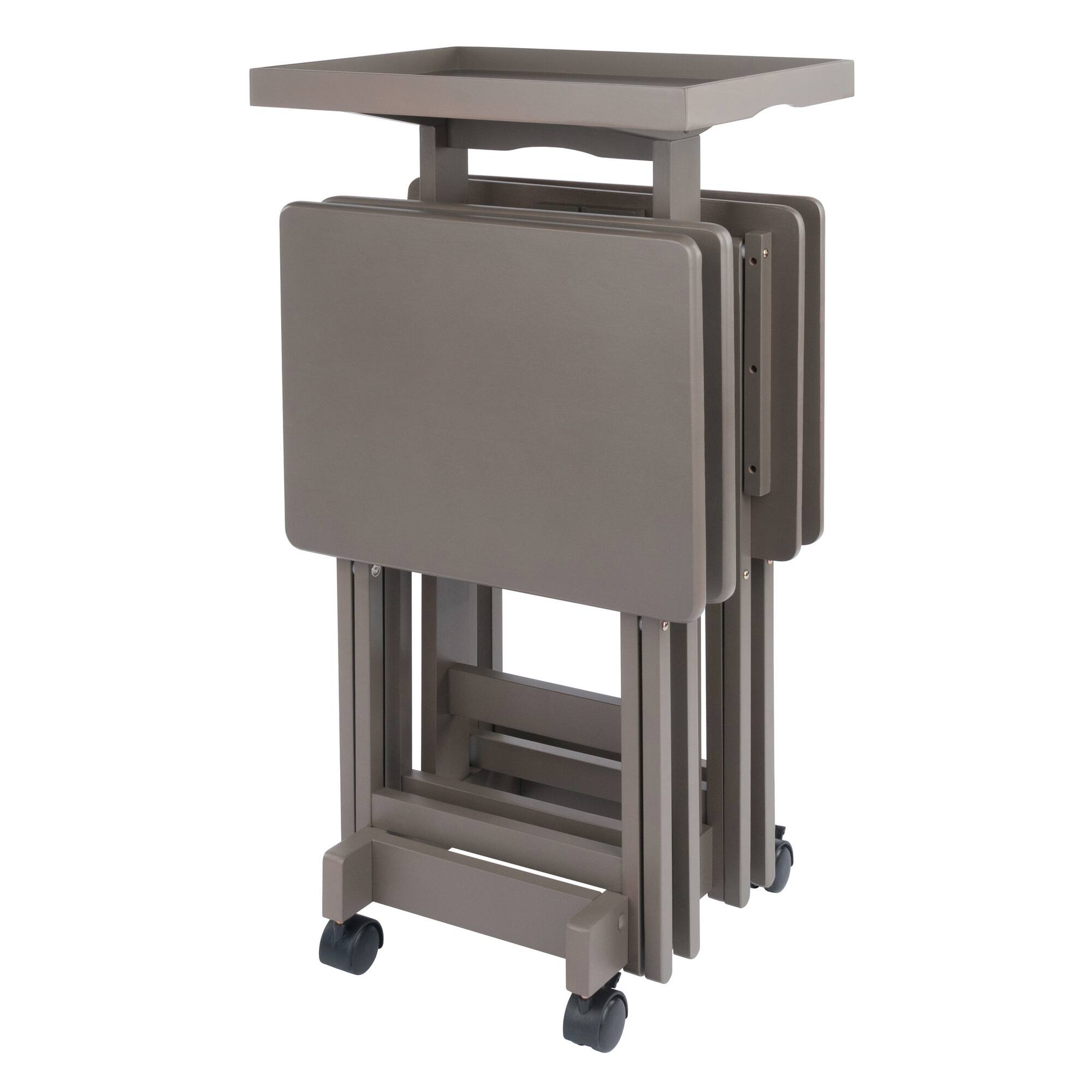 Alt View 3. Winsome Wood - Isabelle 6-Pc Snack Table Set with Removable Serving Tray - Oyster Gray.