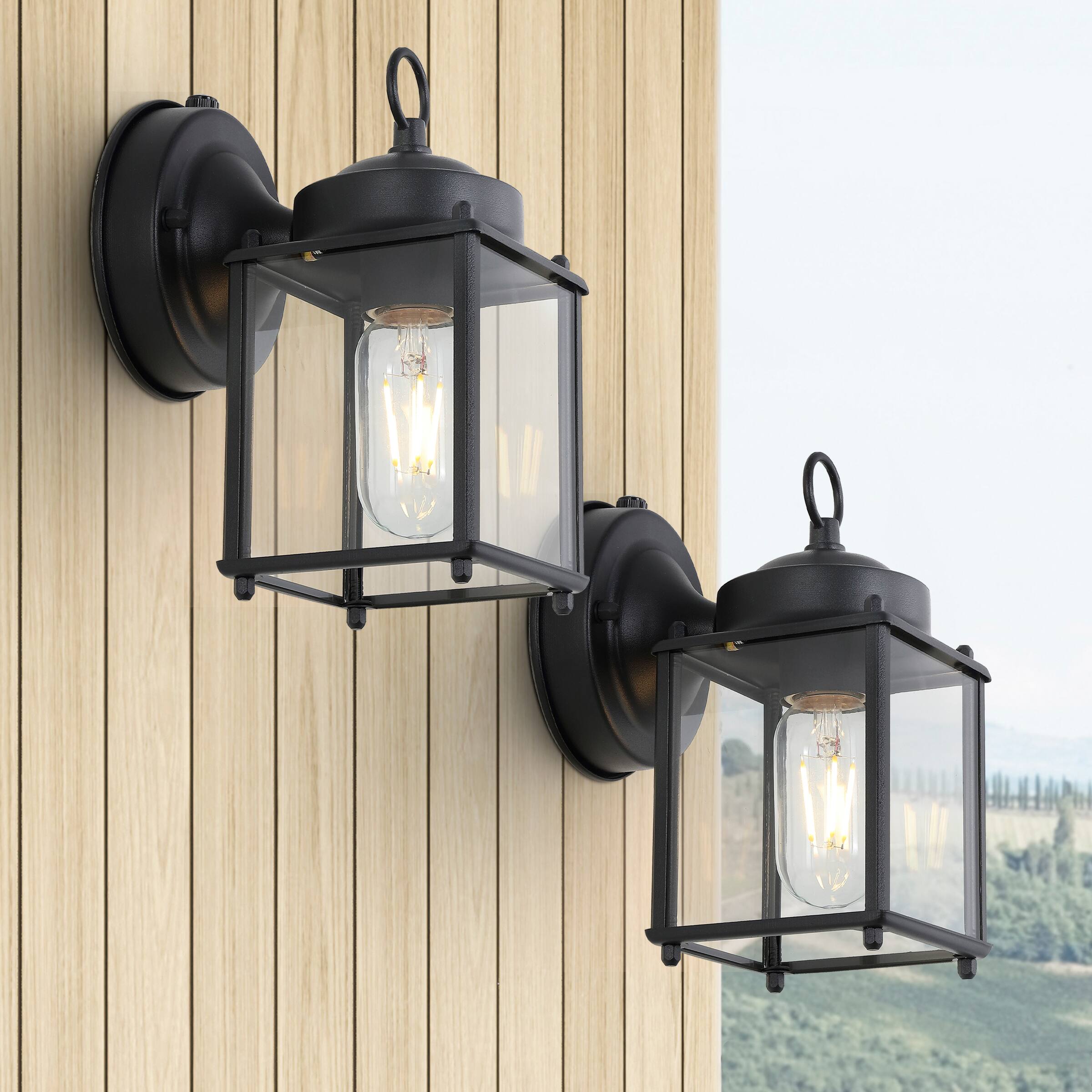 Alt View 9. Jonathan Y - Boston 4.25" 1-Light Farmhouse Industrial Iron/Glass Outdoor LED Sconce, Black/Clear (Set of 2) - Black/Clear.