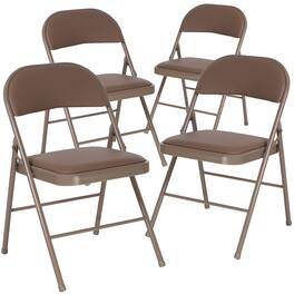 Emma + Oliver - 4 Pack Vinyl Padded Metal Frame Event/Home Office Folding Chair - Beige