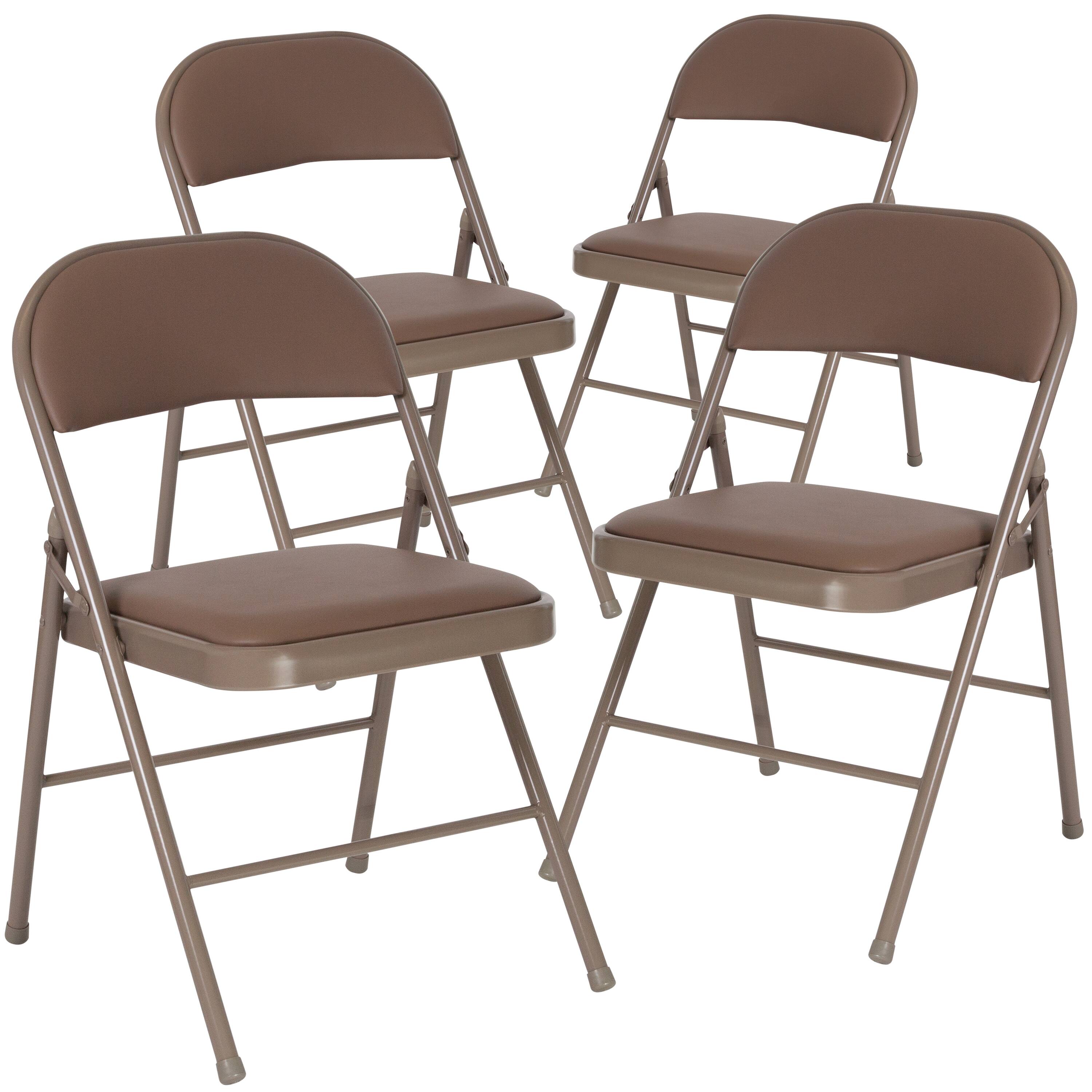 Front. Emma + Oliver - 4 Pack Vinyl Padded Metal Frame Event/Home Office Folding Chair - Beige.