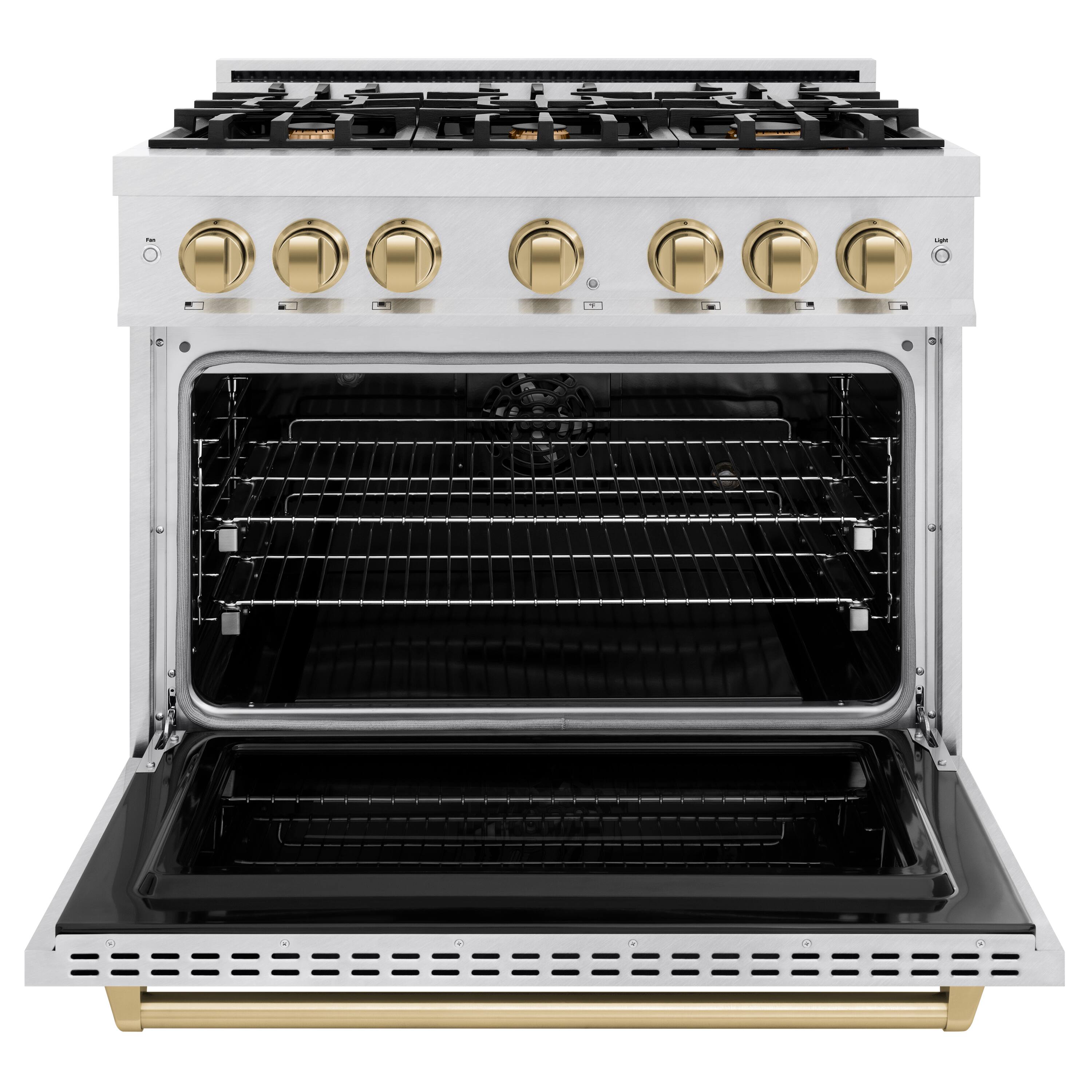 Angle. ZLINE - ZLINE Autograph 36 in. Classic Dual Fuel Satin Steel Range w/ 6 Burners & Bronze Accents (CDRSZ-36-CB) - Stainless Steel.