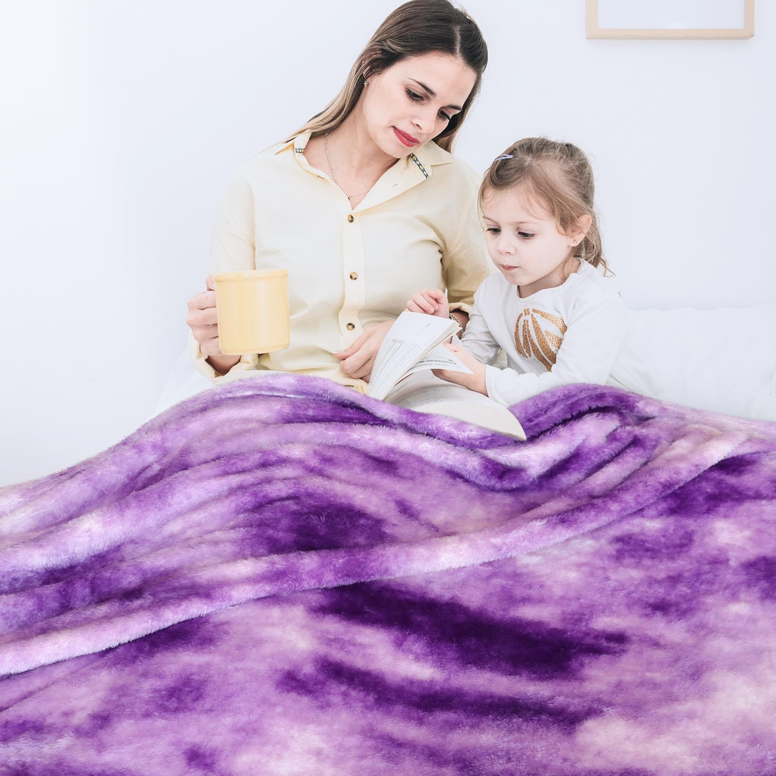 Alt View 4. ThinkLink Electronic - Fleece Blanket Purple Throw - 300gsm For Couch  Sofa Bed Soft Lightweight Plush Cozy Microfiber Blankets & Throws - Purple White Throw(50"x70"/ 130x150cm).