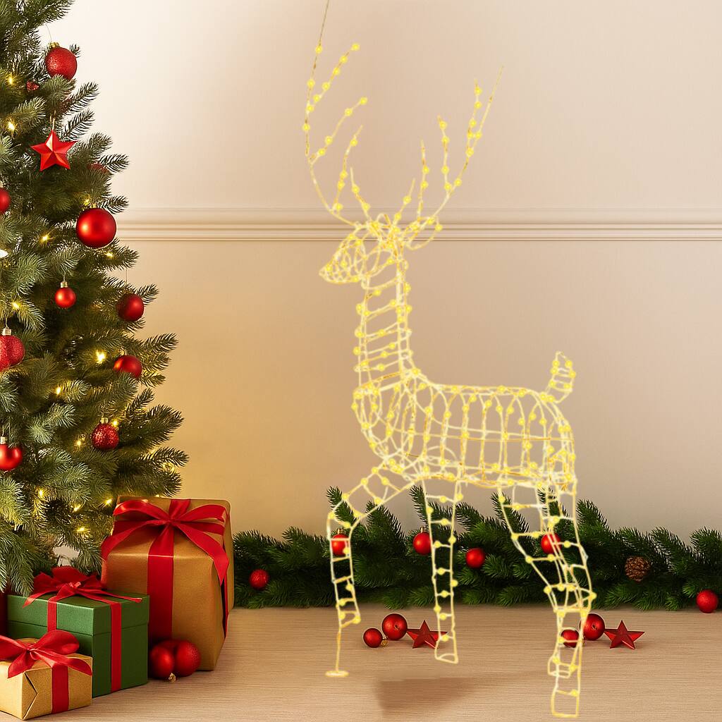 Angle. BreeBe - Outdoor Christmas Reindeer 6ft with 300 LED Lights and Cable Ties - White.