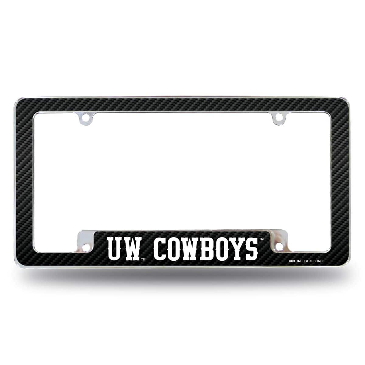 Rico Industries - Wyoming Cowboy's Chrome Metal License Plate Frame - Carbon Fiber Look - Multi