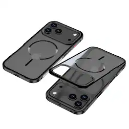 Dteck - Magnetic Aluminum Bumper Case for Apple iPhone 17 Pro Max, Slim Shockproof Translucent Matte Cover with Buckle Lock - Black