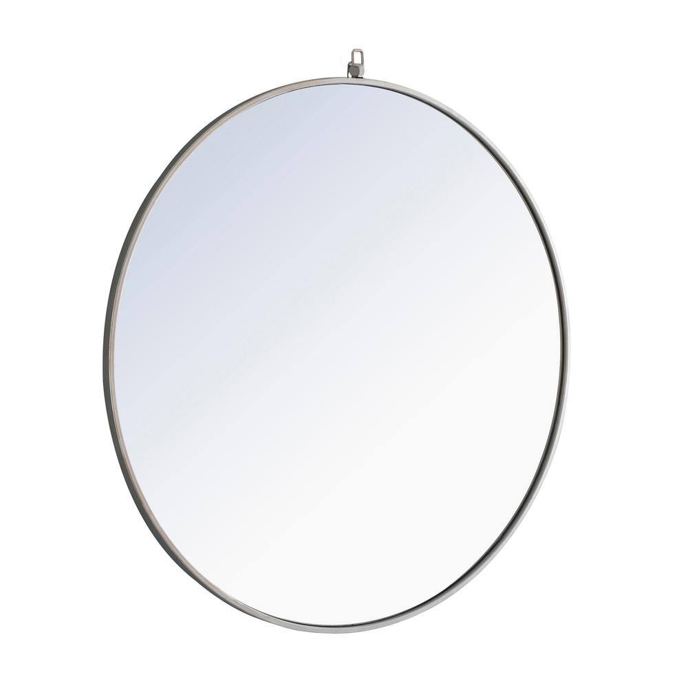 Alt View 1. Elegant Decor - Metal frame Round Mirror with decorative hook 42 inch Silver finish - Silver.
