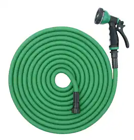 iLIVING - 75 ft Expandable Garden Hose, Heavy Duty Strength, Extra Strong Connectors, 9-Function Spray Nozzle, Lightweight - Green and Black