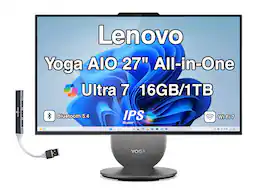 Lenovo - Yoga All-in-One 27 QHD Display (Ultra 7-255H, 16GB, 1TB SSD, Intel Arc 140T, WiFi 7, Win 11 Home) w/USB Hub - Luna Grey