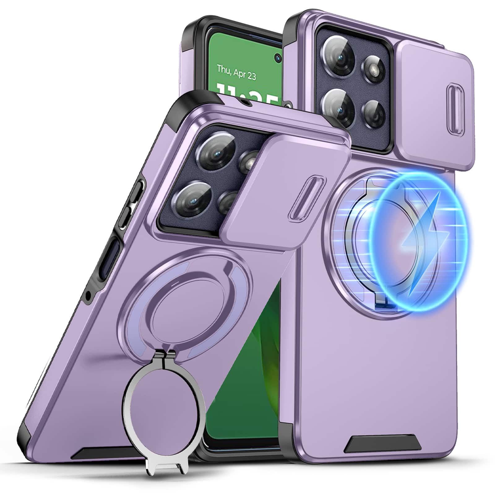 Dteck - for Motorola G Power 5G (2026/2025) Case with Camera Sliding Cover, Shockproof Magnetic Cover with Rotate Ring Stand - Purple