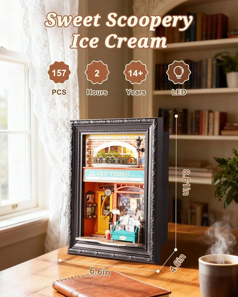 Box Book Rack Robotime Rolife Old Times Bookstore 3D Diorama Frame, Wall Mounted ...