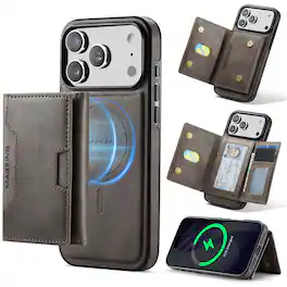 Dteck - 2-in-1 Magnetic Wallet Case for Apple iPhone 17 Pro Max,Removable RFID PU Leather Card Holder,Shockproof Mag Safe Cover - Coffee