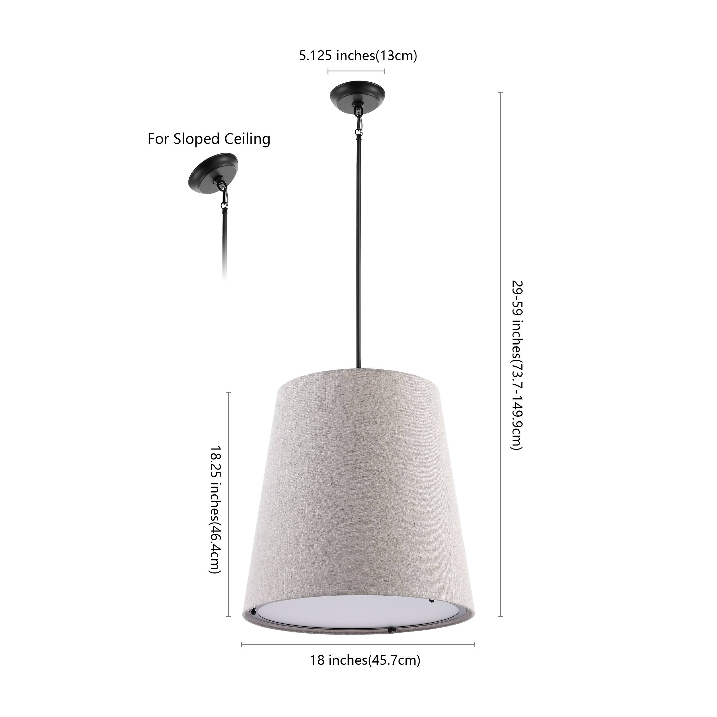 5.125 inches (13cm)  
For Sloped Ceiling  
18.25 inches (46.4cm)  
29-59 inches (73.7-149.9cm)  
18 inches (45.7cm)