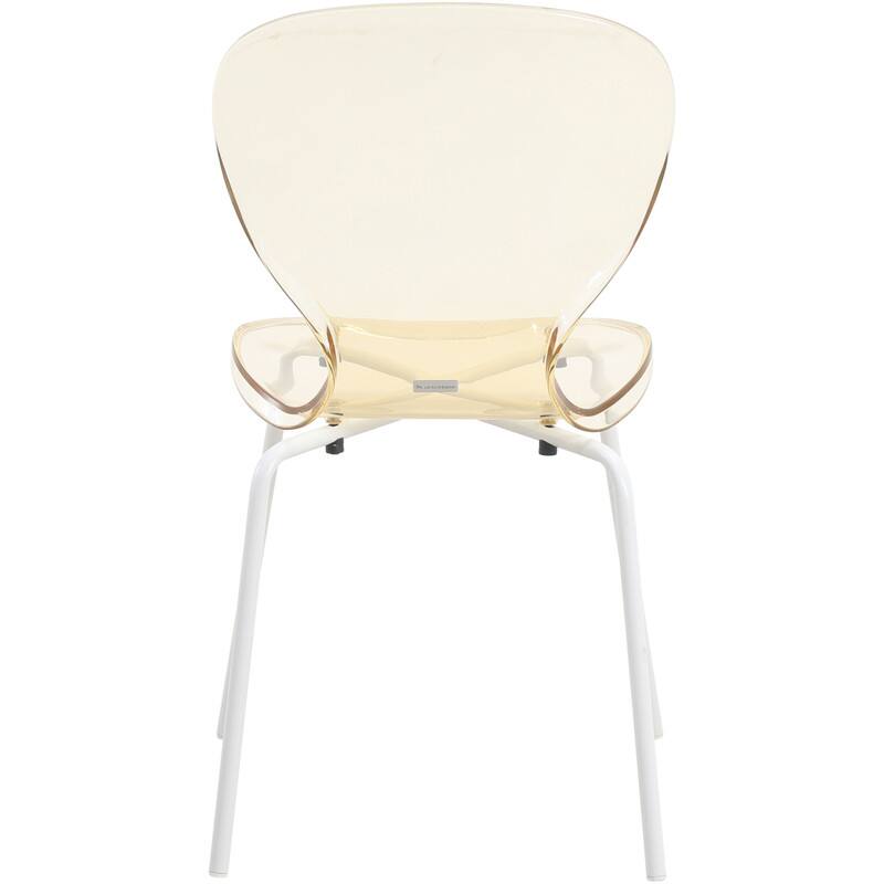 Alt View 4. LeisureMod - Oyster Modern Transparent Side Chairs with White Metal Legs, Contemporary Dining Room Accent Desk Chairs, Set of 2 - Amber.