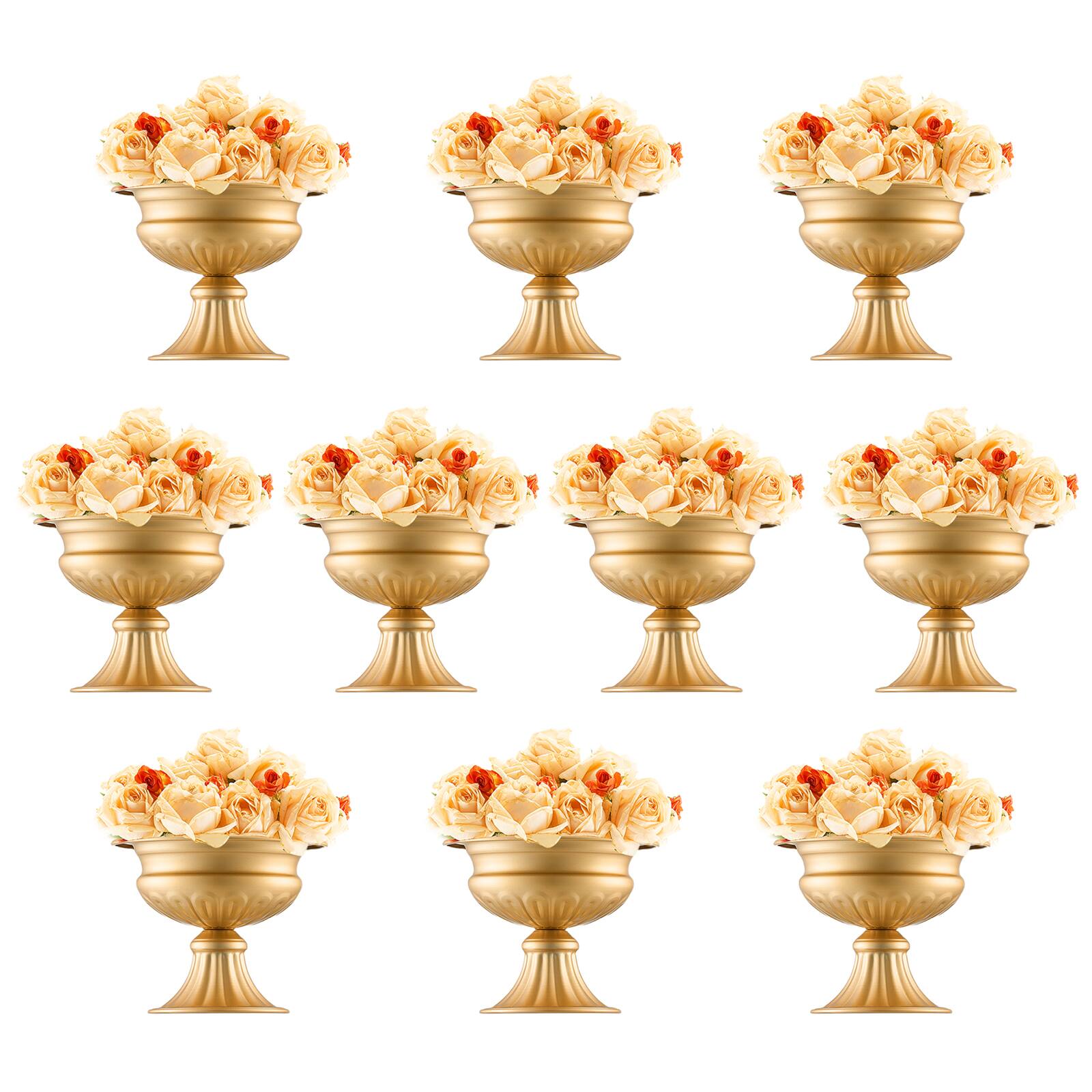 VEVOR - 10PCS 16cm/6.3” Tall Wedding Flower Vase, Metal Wedding Centerpiece, Gold Floral Arrangement Stand Display Rack - French Gold