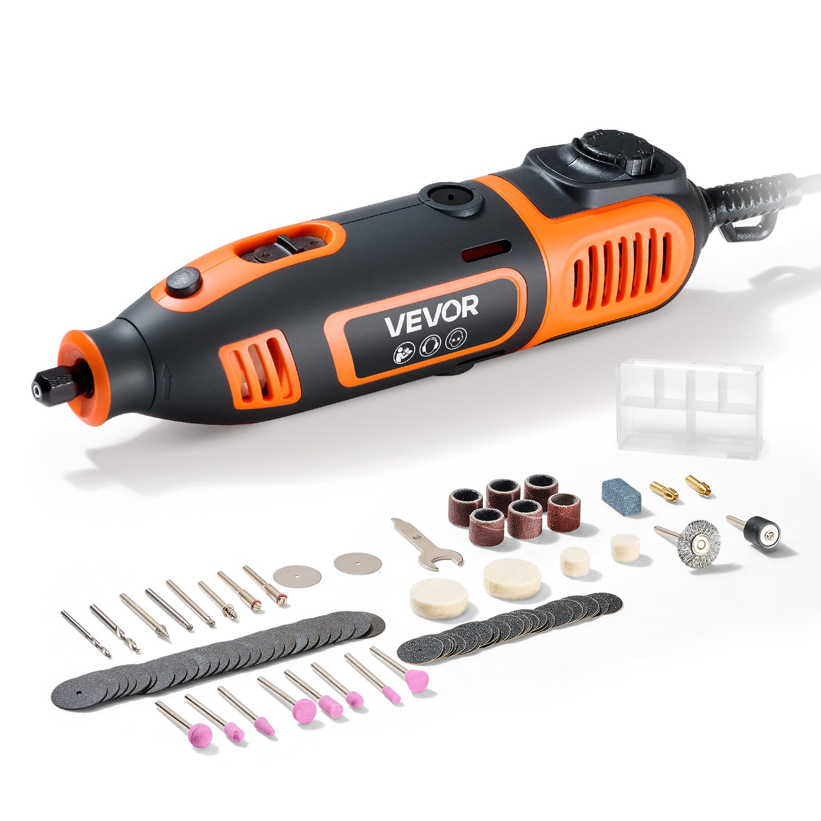 VEVOR - 84-Piece Rotary Tool Kit, 200W Mini Power Rotary Tool Corded , 6-Level Speed 8000-40000 RPM Multi-Purpose DIY Tools - Orange + Black
