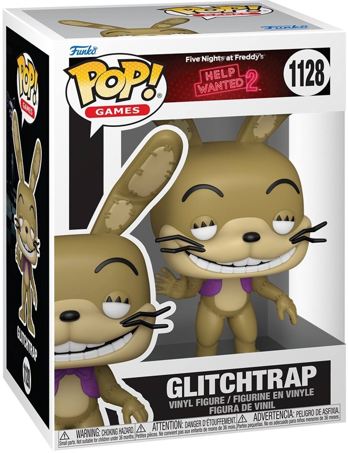 Funko POP! Games  
Five Nights at Freddy's  
Help Wanted 2  
Glitchtrap  
1128  

Vinyl Figure / Figurine en Vinyle / Figura de Vinil  

Warning: Choking Hazard. Not suitable for children under 36 months.  
Attention: Danger d'étouffement. Ne convient pas aux enfants de moins de 36 mois.  
Advertencia: Peligro de asfixia. No es adecuado para niños menores de 36 meses.