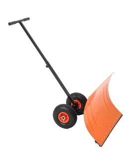 Babevy - Wheeled Snow Plow Shovel, 20"H Heavy-Duty Steel Blade, Adjustable 5 Angles & 2 Wheels for Driveway Snow Removal - Orange
