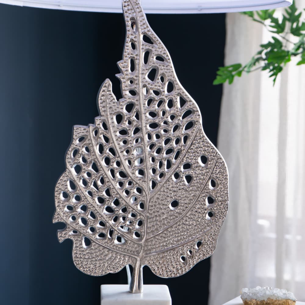 Alt View 9. Luckbyte - 15x29.3 Inch White Silver Leaf Table Lamp With Drum Shade Marble Base Assembly Required.