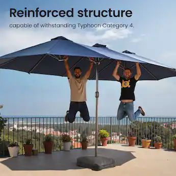 big y patio umbrella Kingdom Double-sided Patio with Base Navy Blue This 15ft umbrella provides a spacious shading area JONATHAN Y Tracy Classic MidCentury