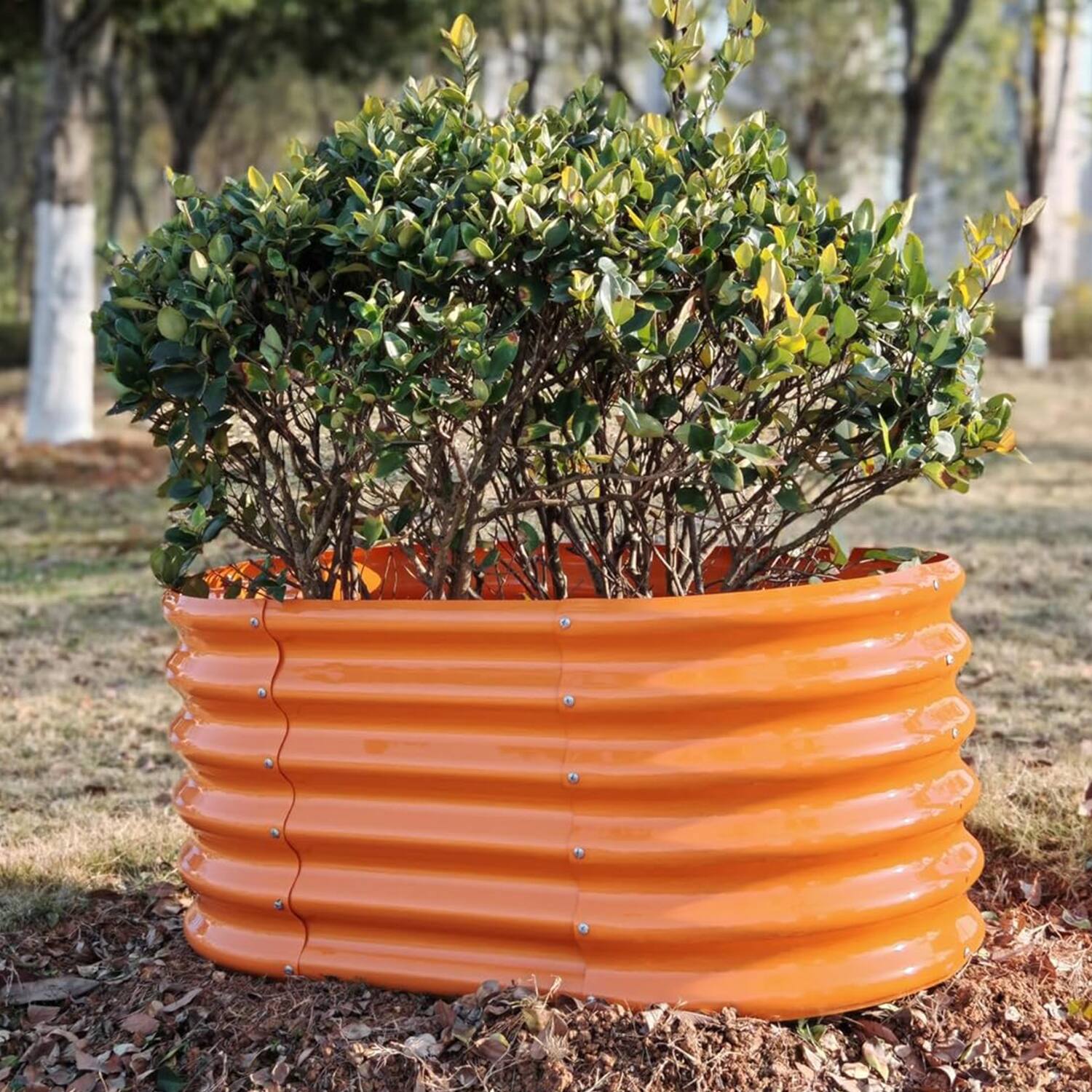 Left. A Anleolife - 3-Pack Kids Mini Orange Metal Oval Raised Garden Bed Planter Box for Vegetables (40 in. L x 24 in. W x 18 in. H) - Orange.