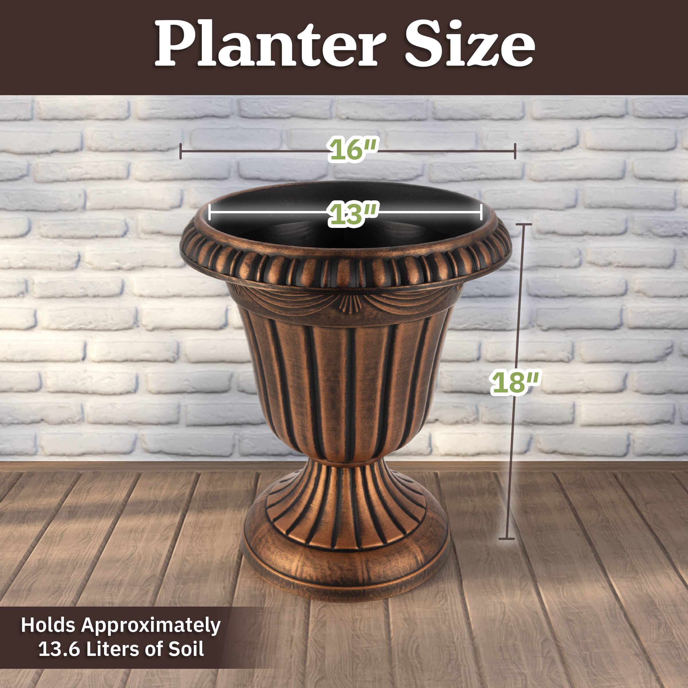 Planter Size: 16" x 13" x 18"  
Holds Approximately 13.6 Liters of Soil