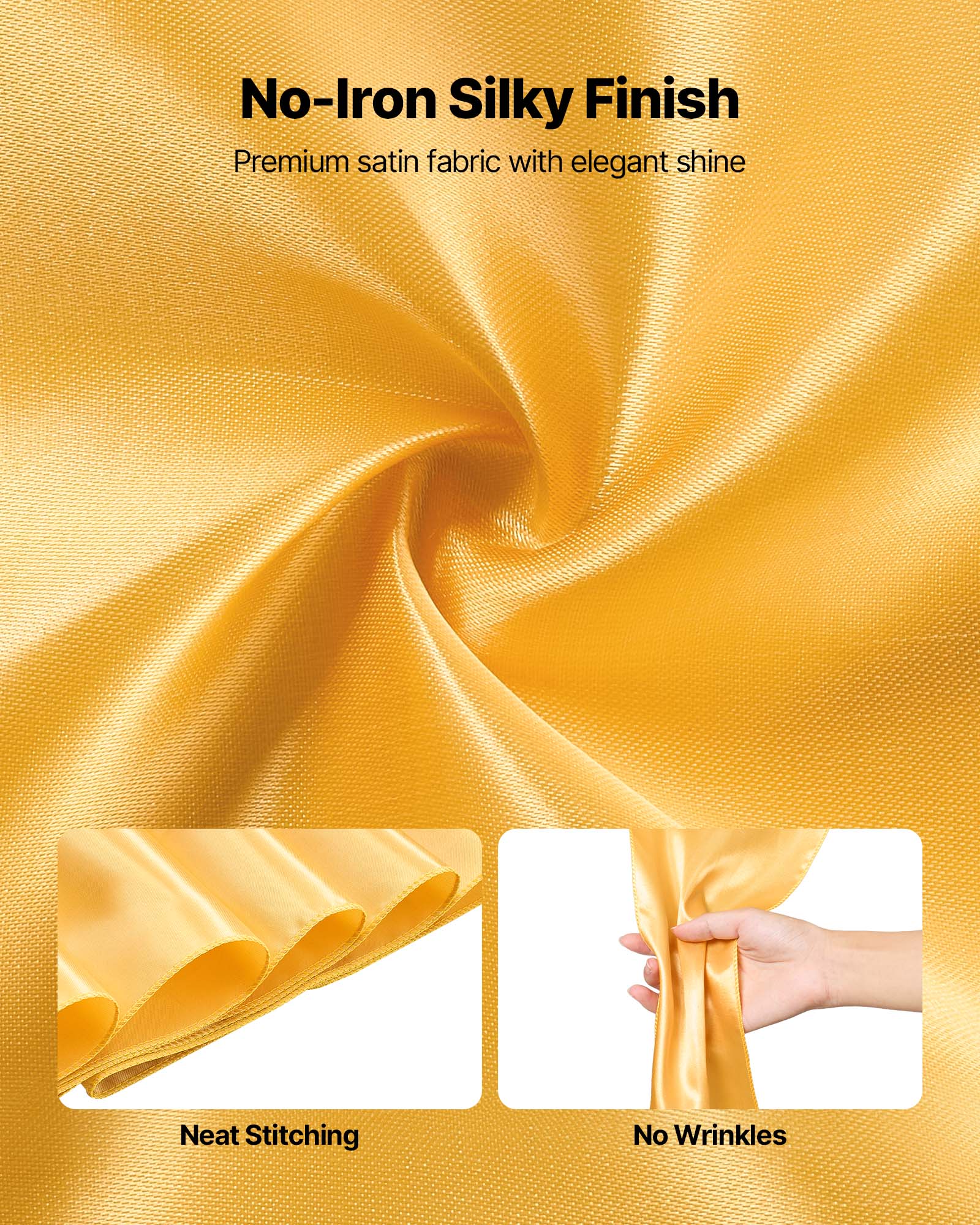 No-Iron Silky Finish  
Premium satin fabric with elegant shine  

Neat Stitching  
No Wrinkles