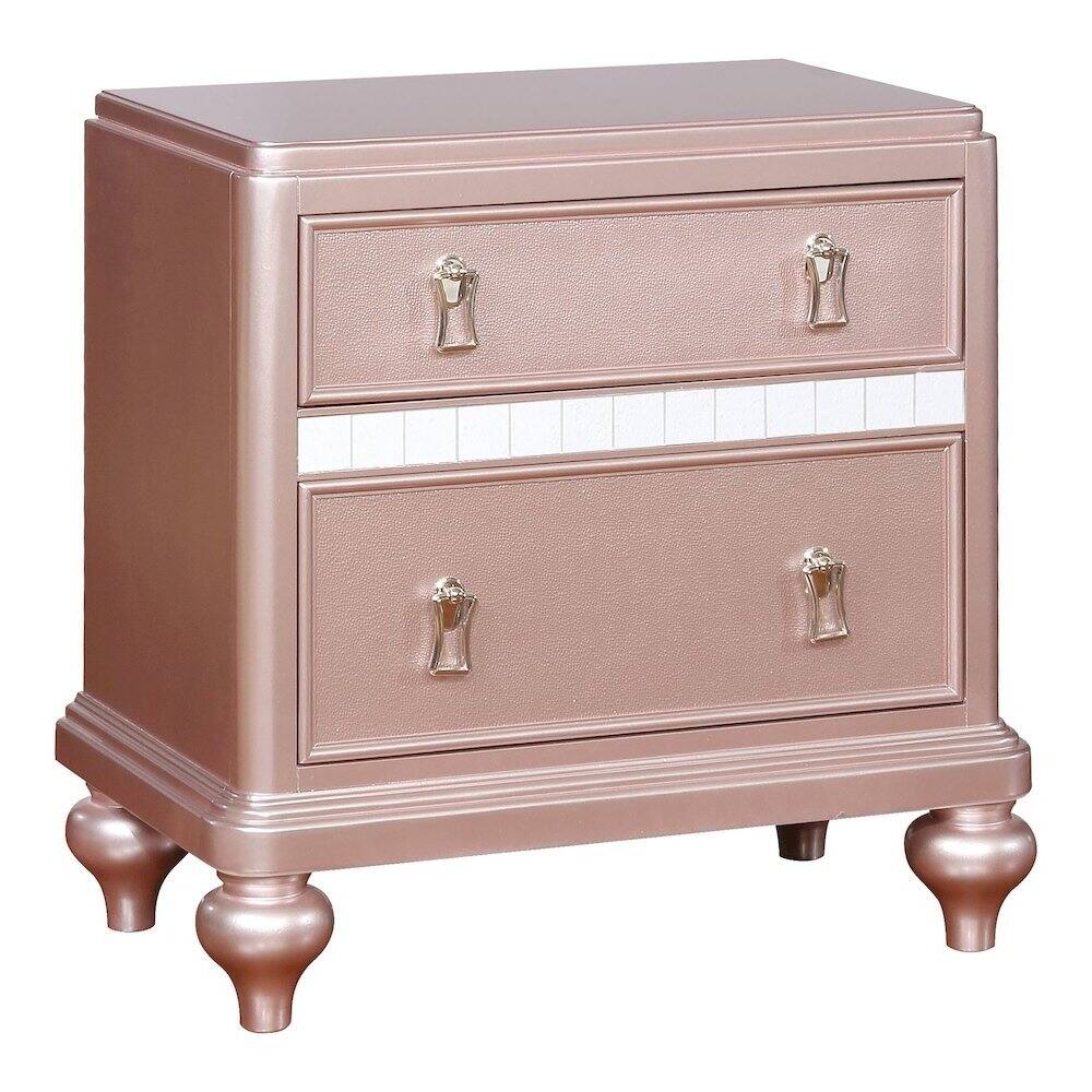 Alt View 1. Furniture of America - Appell Solid Wood 2-Drawer Nightstand in Rose Gold - Pink.