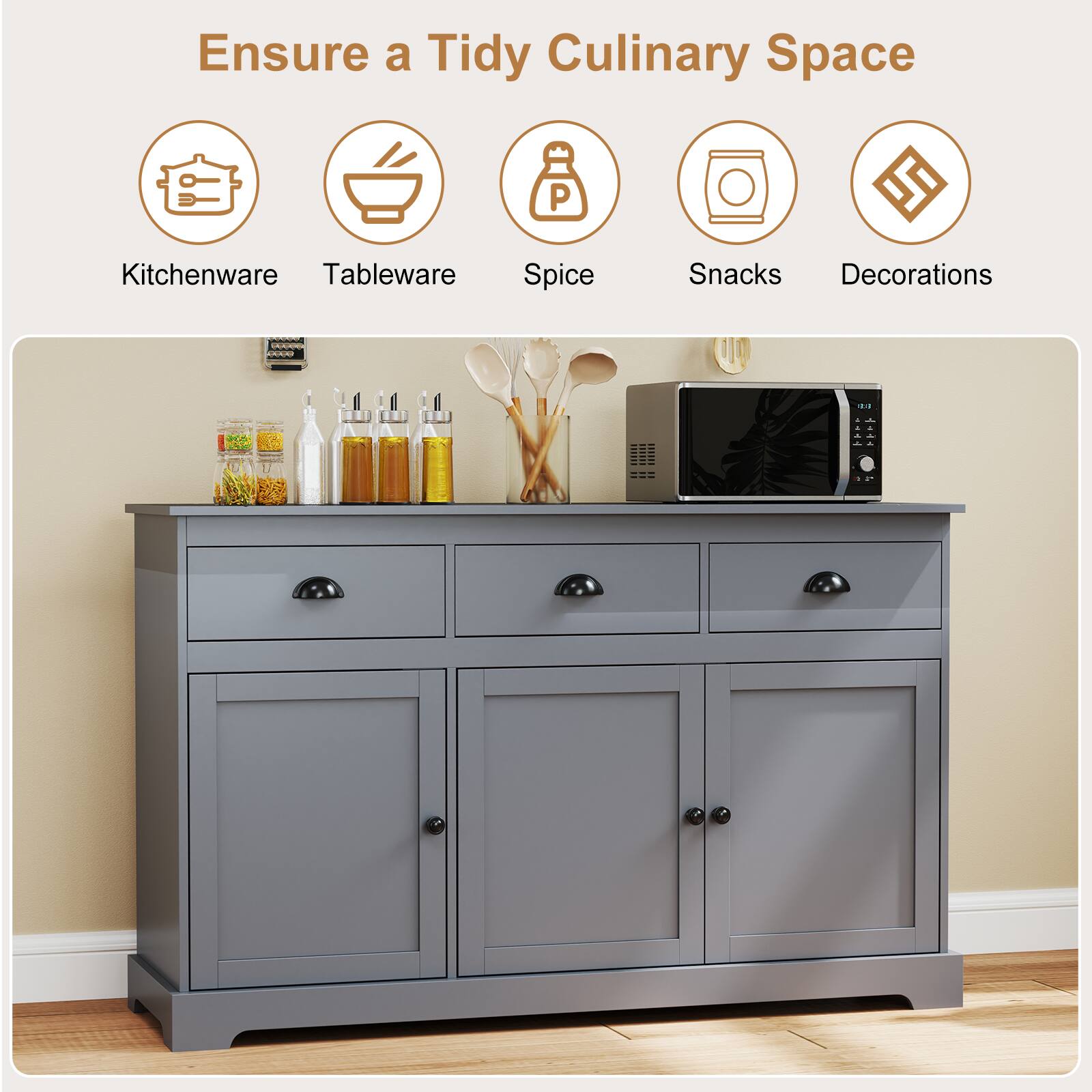 Ensure a Tidy Culinary Space

- Kitchenware
- Tableware
- Spice
- Snacks
- Decorations
