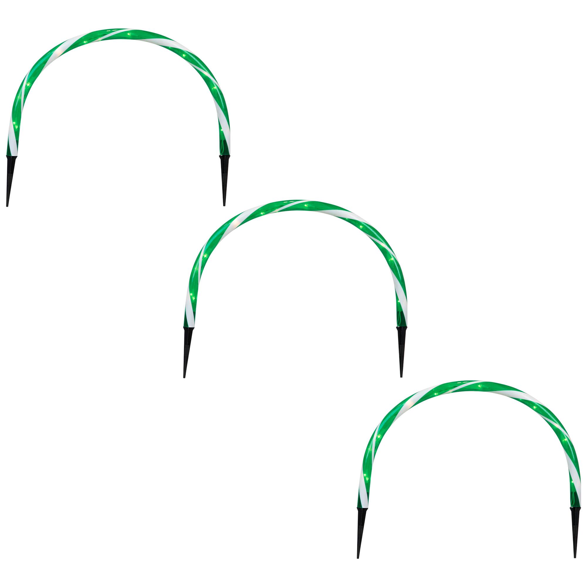 Alt View 1. Northlight - Lighted Candy Cane Outdoor Christmas Arch Pathway Markers - 11" - Green - Set of 3 - Green.