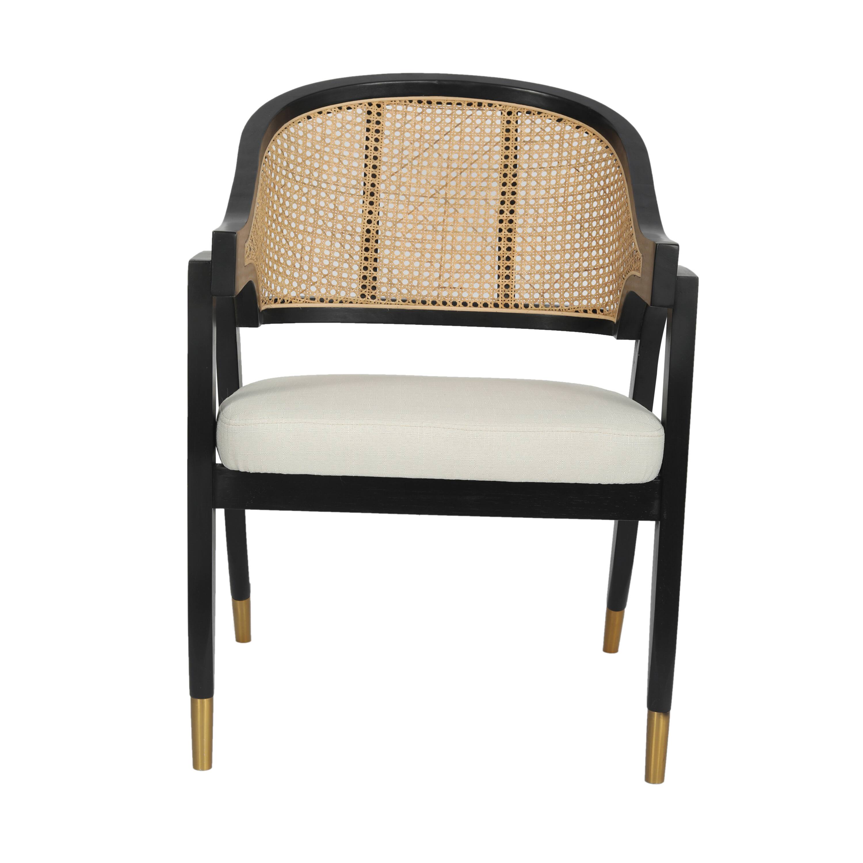 Alt View 9. Emma + Oliver - Willa Cane Rattan Dining or Accent Chair with Solid Wood Frame, Woven Backrest and Cushioned Seat - Black.