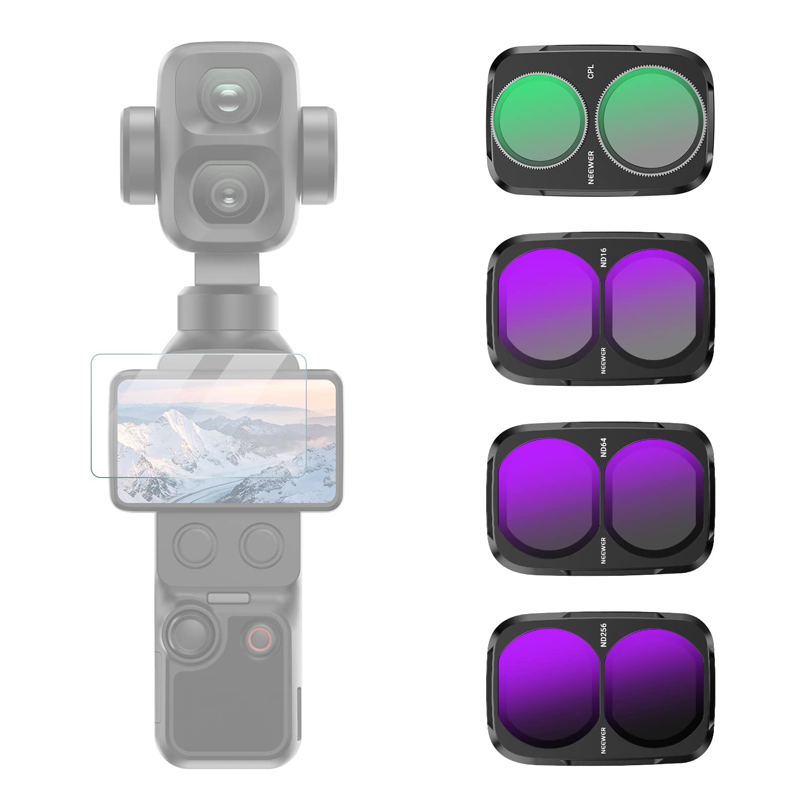 Neewer - CPL + ND Filter Set for DJI Osmo Pocket 4P Only, ND16/64/256, Black, w/ Screen Protector