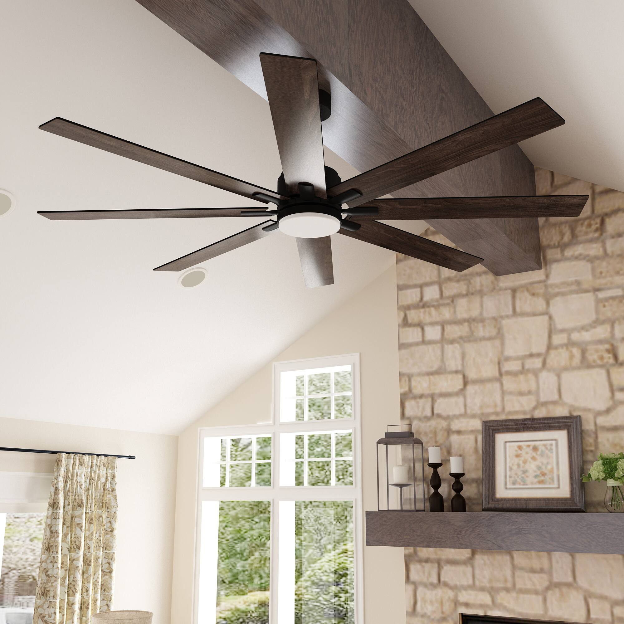 Left. Famapy - Famapy 8 - Blade Ceiling Fan: LED Light, Reversible & 6 - Speed Quiet - Black.