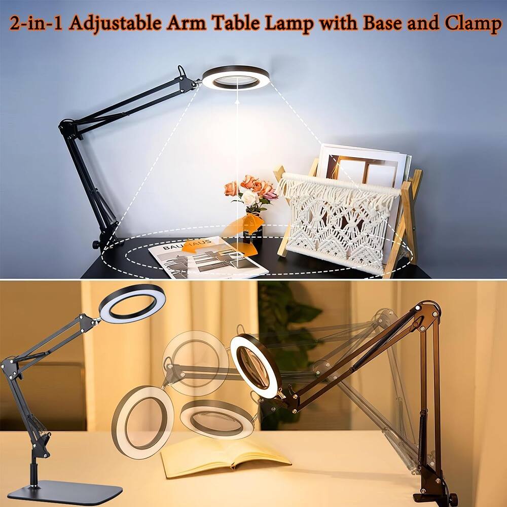2-in-1 Adjustable Arm Table Lamp with Base and Clamp