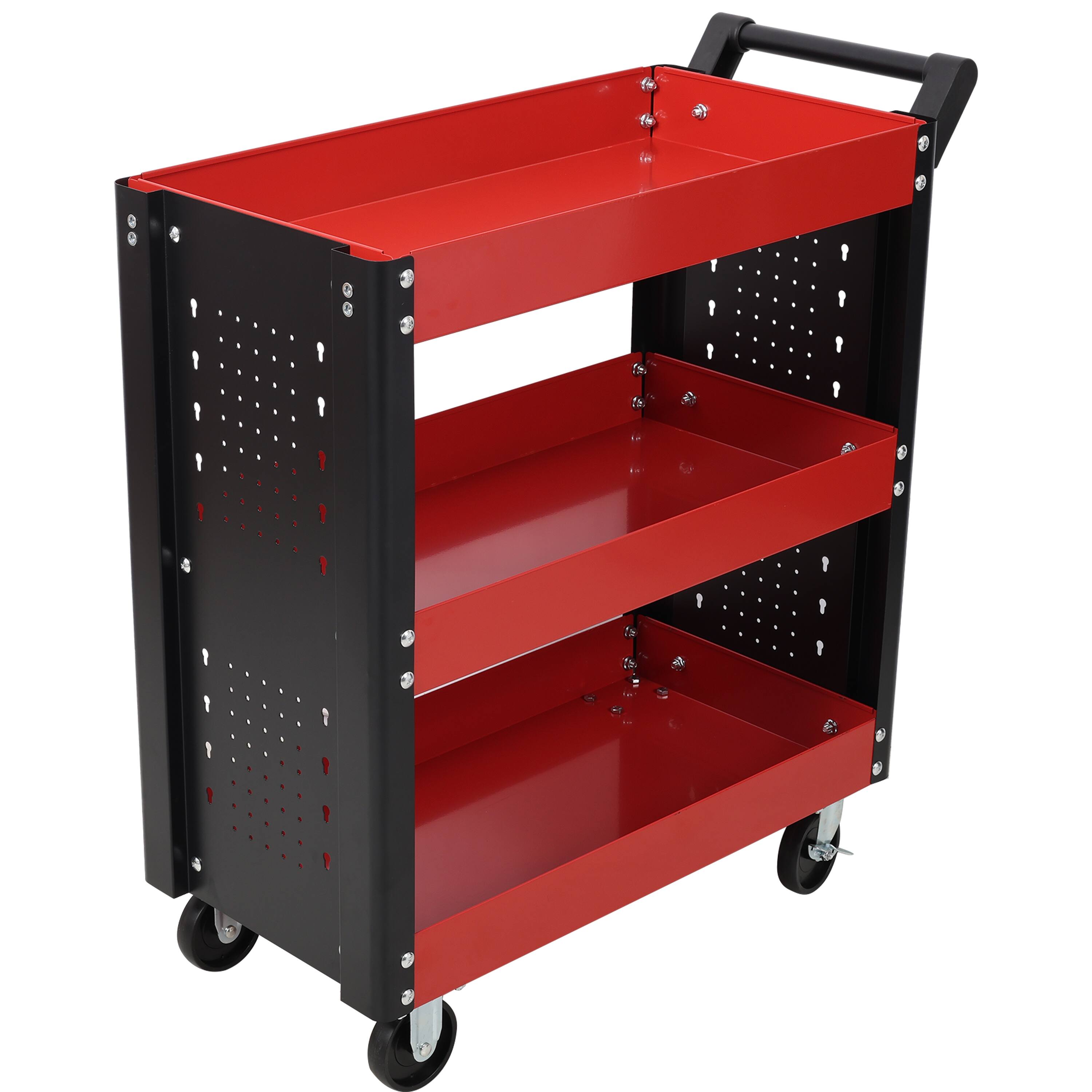 Front. APRILSOUL - 3 Tier Rolling Tool Cart on WheelsHeavy Duty Utility Tool Cart with Pegboard for Repair Shop Garage WarehouseRed - Red.
