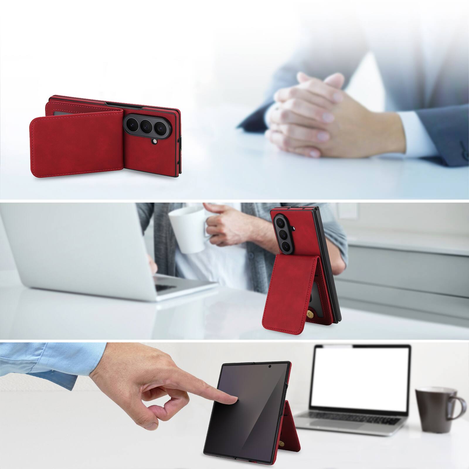 Alt View 2. Dteck - Detachable Magnetic Wallet Case for Samsung Galaxy Z Fold7,Retro RFID Blocking PU Leather Folio Cover with Card Holder - Red.