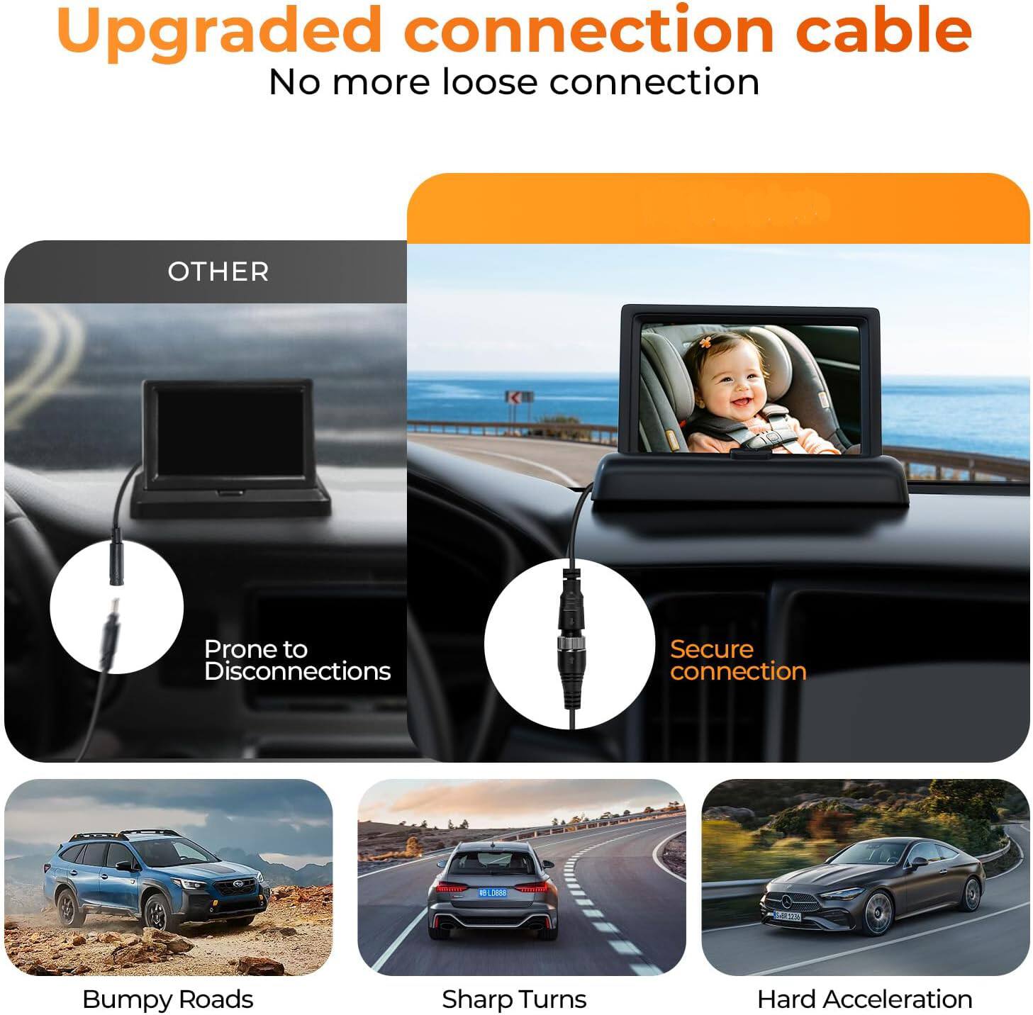 Upgraded connection cable  
No more loose connection  

OTHER  
Prone to Disconnections  
Secure connection  

Bumpy Roads  
Sharp Turns  
Hard Acceleration