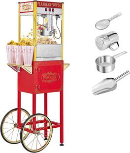 Winado - 850W Popcorn Machine Movie Theater Style with Cart & Wheels, 8 Ounce Kettle Makes Up to 32 Cups Popcorn Maker +Oil Spoon - Red