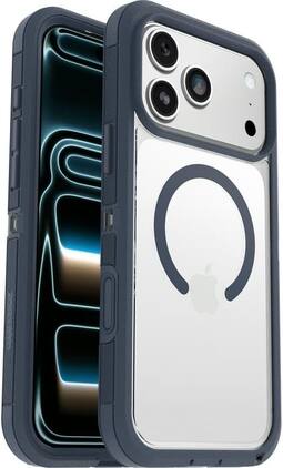 OtterBox - iPhone 17 Pro Max Defender Series XT Case, Includes Holster Clip Kickstand, Snaps on MagSafe, Rugged & Durable - Baby Blue Jeans (Clear/Blue)
