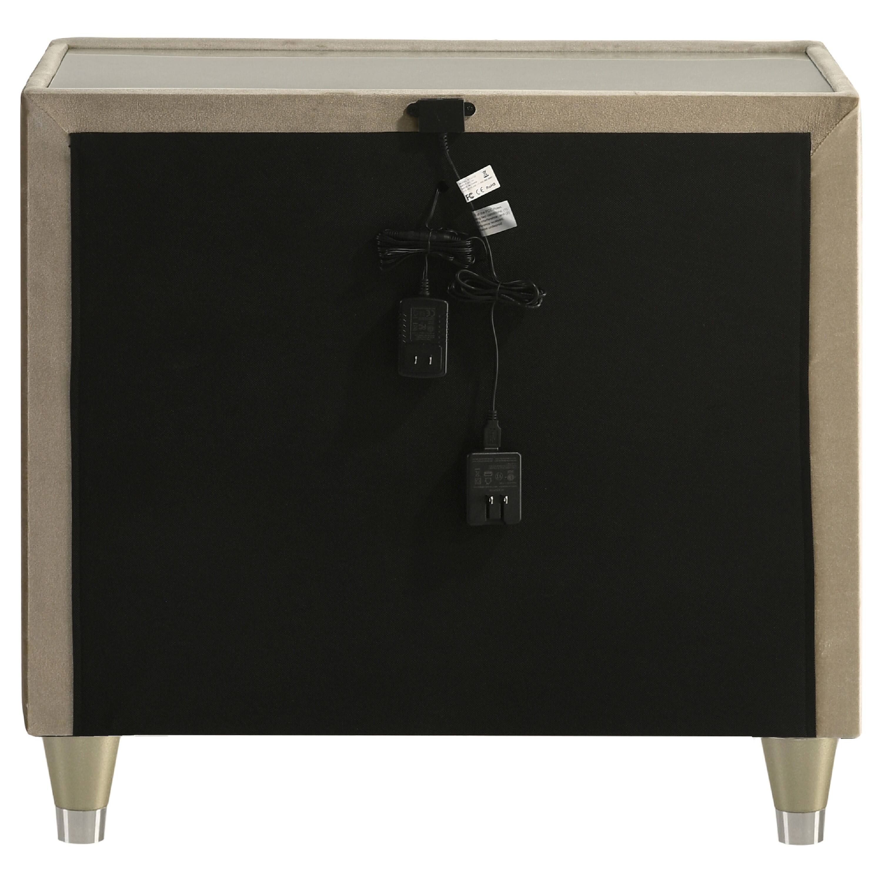 Alt View 3. Manhattan Lane - Maren Nightstand, 2 Drawers and USB Port, Ivory-Camel Velvet 28 Inch - Ivory.